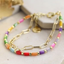Rainbow Shell Bead Bracelet with Gold Plated Chain by Peace of Mind